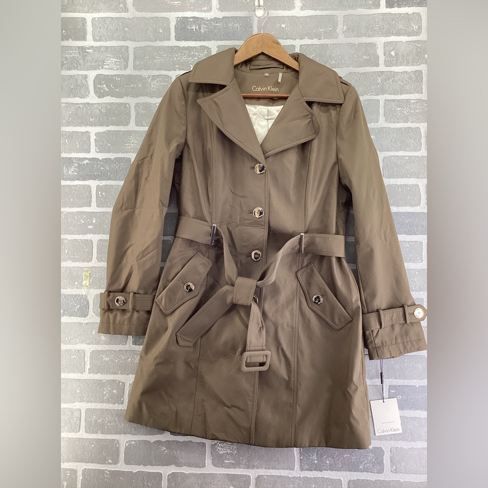 Calvin klein brown belted trench coat size‎ small new